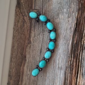 Turquoise Oval Stone Women's Earrings - Blue Silver Accent